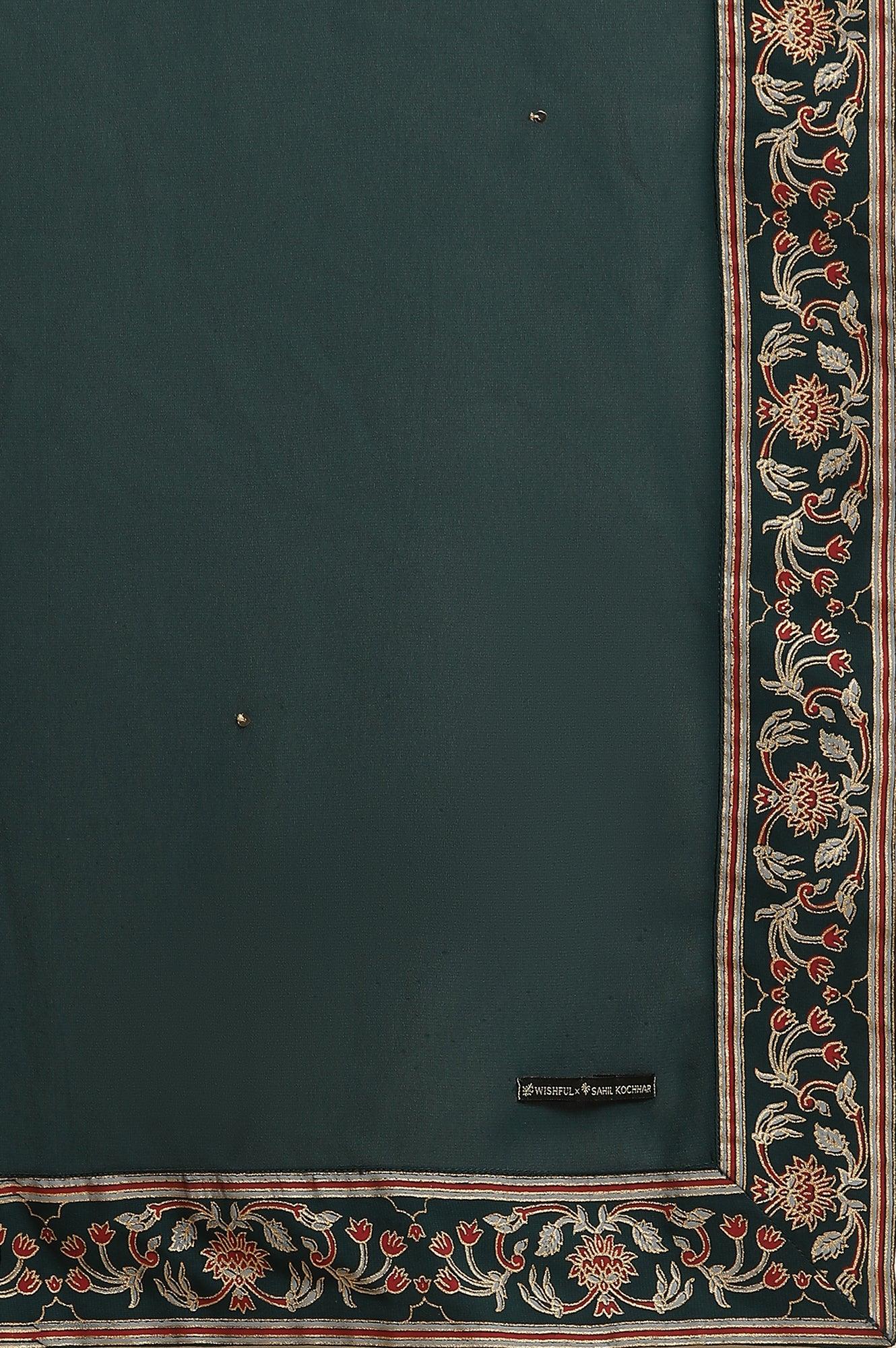 Dark Green Embroidered Festive Kurta, Pant And Dupatta Set - wforwoman