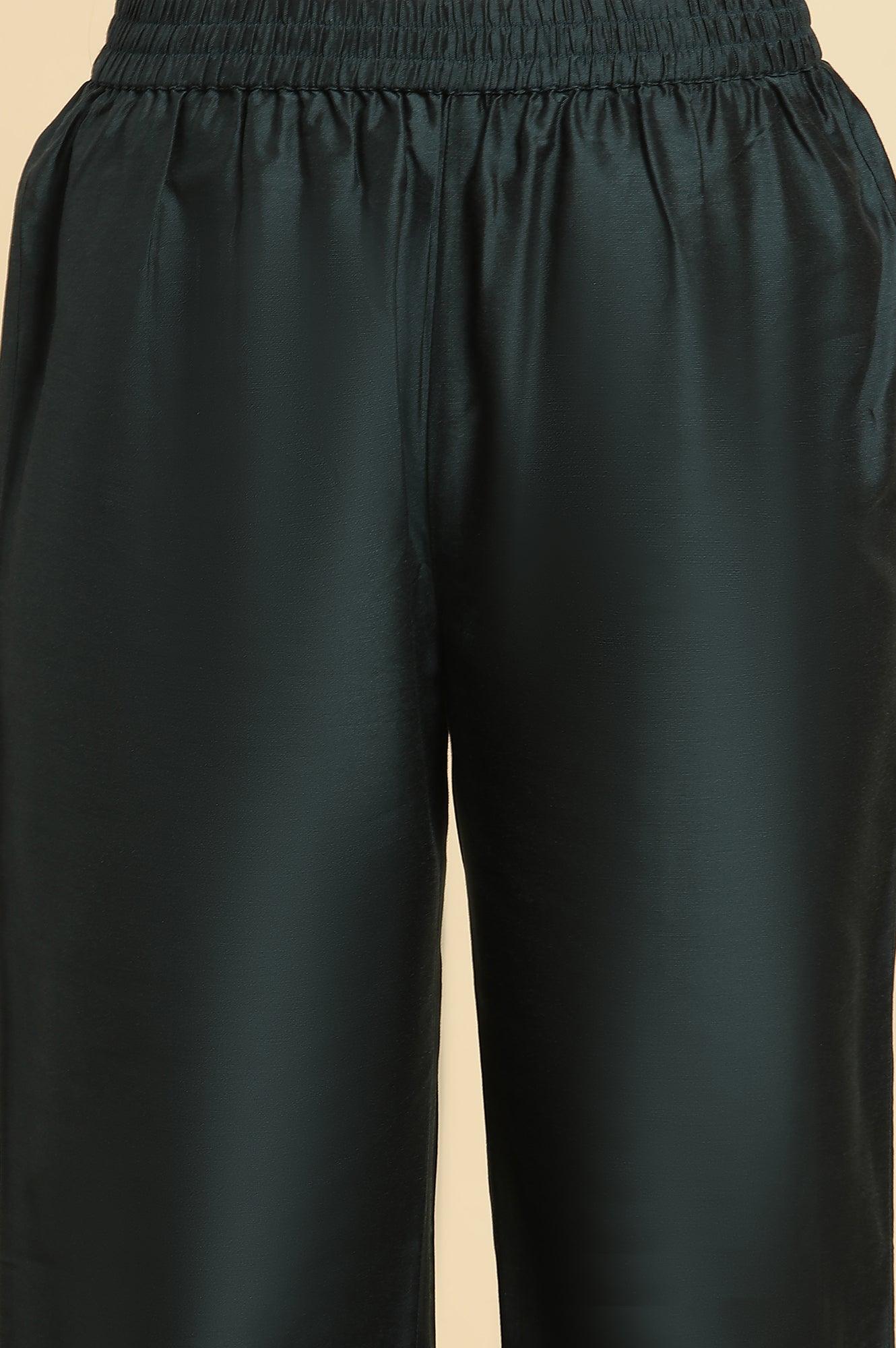 Dark Green Embroidered Festive Kurta, Pant And Dupatta Set - wforwoman