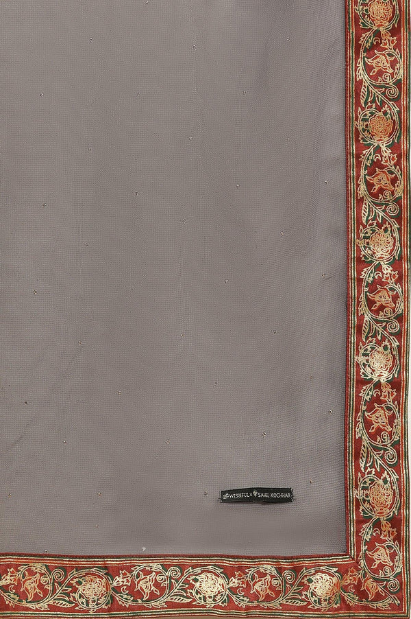 Light Grey Embroidered Heavy Festive Kurta And Sharara And Dupatta Set