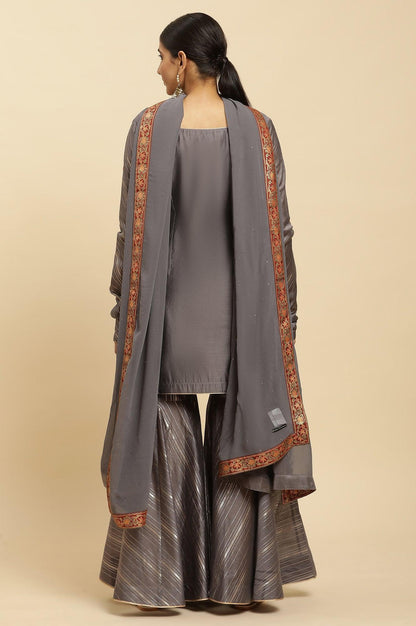 Light Grey Embroidered Heavy Festive Kurta And Sharara And Dupatta Set - wforwoman