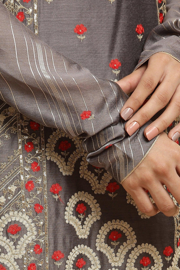 Light Grey Embroidered Heavy Festive Kurta And Sharara And Dupatta Set