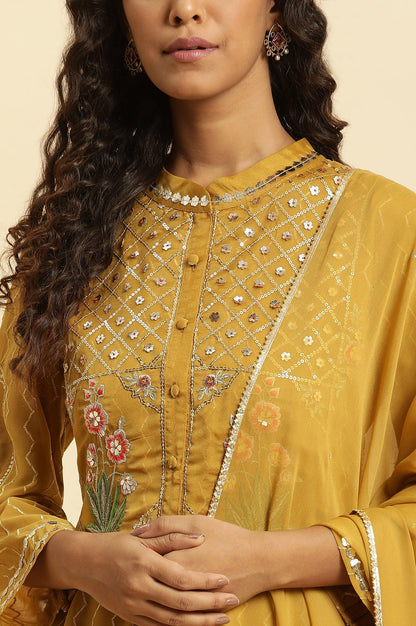Yellow Embroidered Kurta, Pants And Dupatta Set - wforwoman
