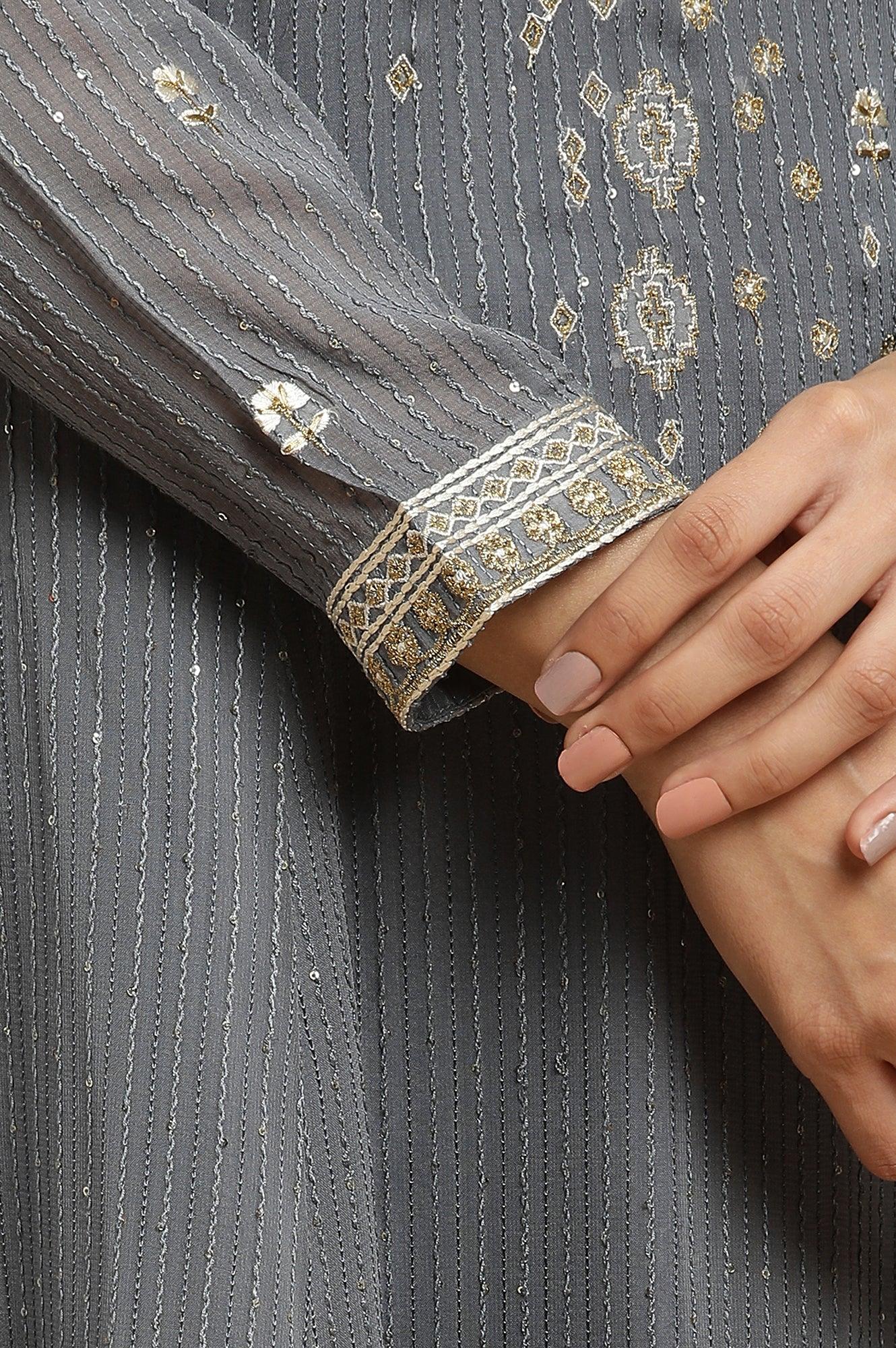 Light Grey Heavy Embroidered Anarkali Kurta, Pants And Dupatta Set - wforwoman