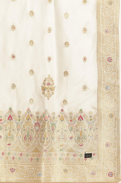 Ecru Festive Jacquard Short Kurta, Sharara And Dupatta Set - wforwoman