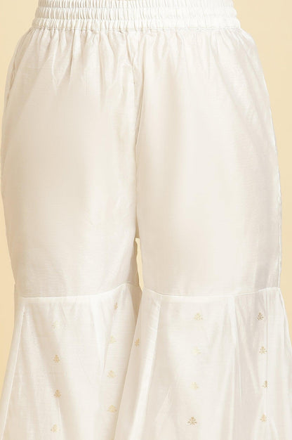 Ecru Festive Jacquard Short Kurta, Sharara And Dupatta Set - wforwoman