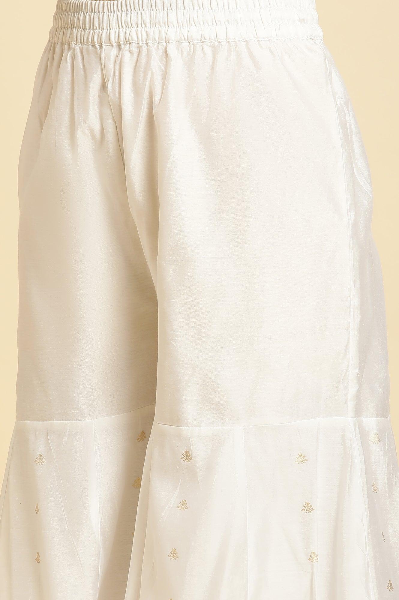 Ecru Festive Jacquard Short Kurta, Sharara And Dupatta Set - wforwoman