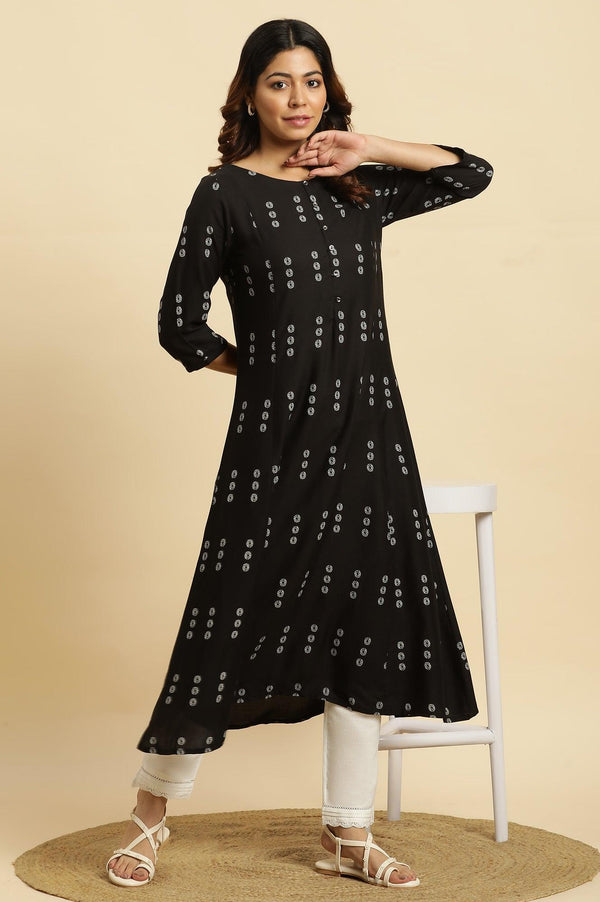 Black Floral Printed A-Line Kurta