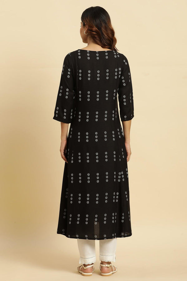 Black Floral Printed A-Line Kurta