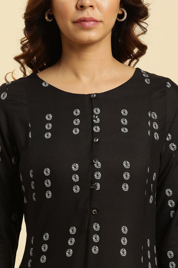 Black Floral Printed A-Line Kurta