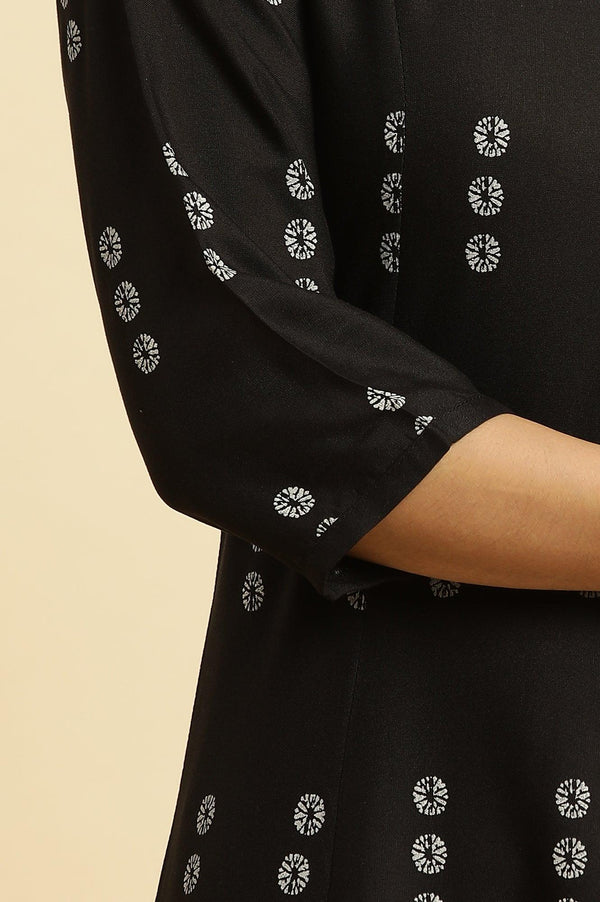 Black Floral Printed A-Line Kurta