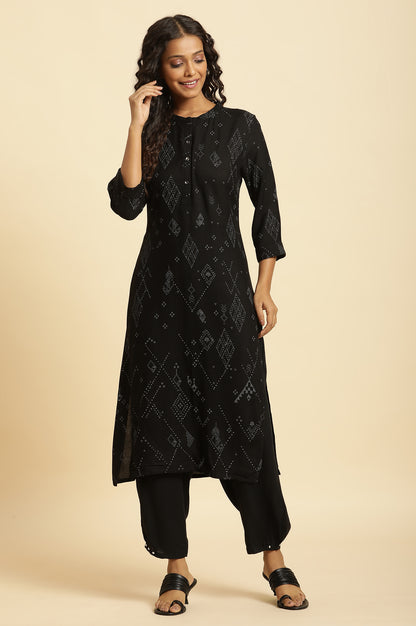 Black Aztec Printed Kurta In Mandarin Collar