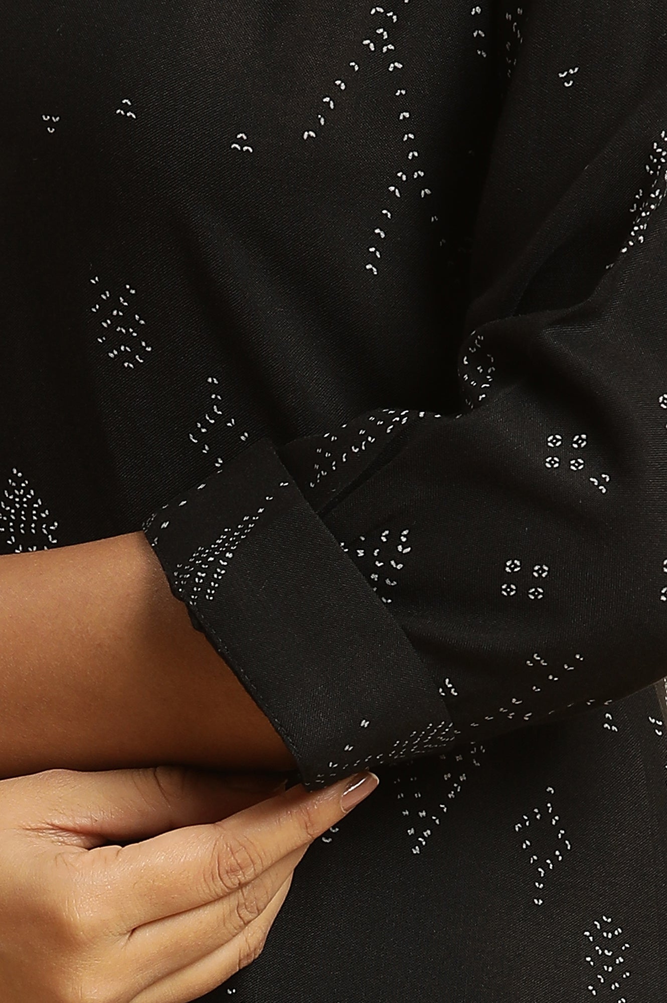 Black Aztec Printed Kurta In Mandarin Collar