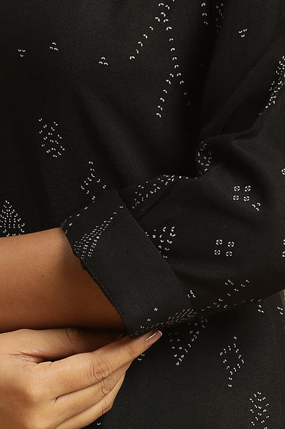 Black Aztec Printed Kurta In Mandarin Collar