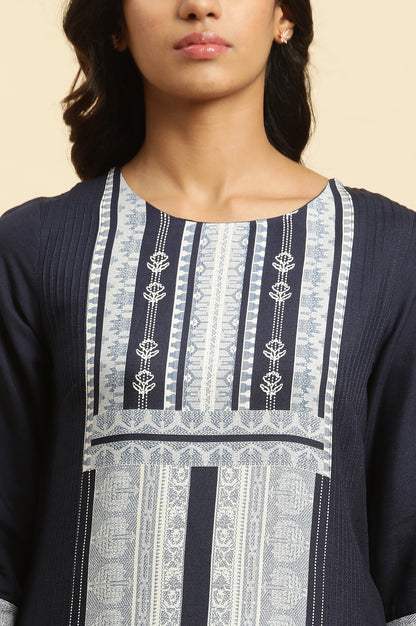 Blue Geometric Printed Rayon Straight Kurta and Slim Pant Set