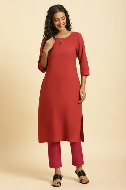 Rust Red Straight Solid Kurta - wforwoman