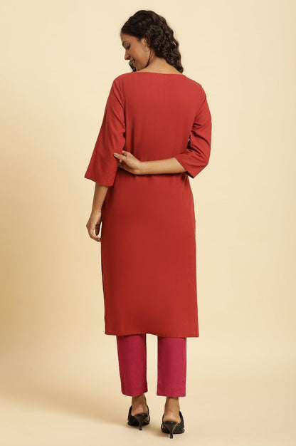 Rust Red Straight Solid Kurta - wforwoman