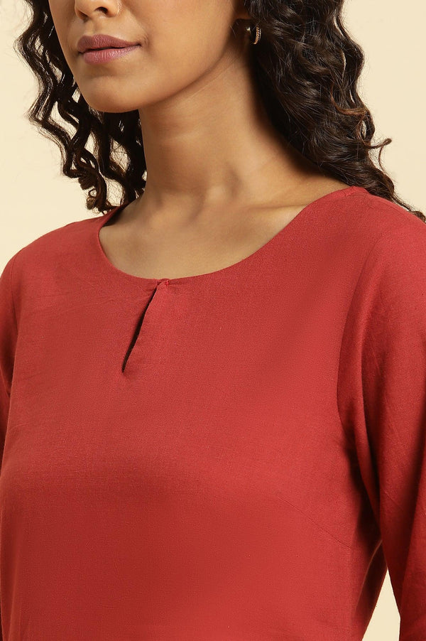Rust Red Solid Cotton Straight Kurta