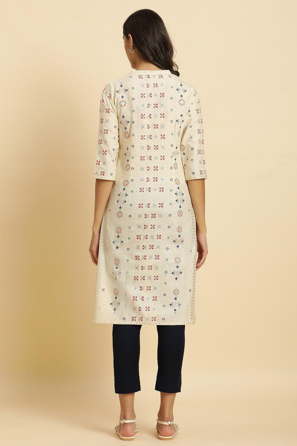 Ecru Cottom Flax Kurta In Multi-Coloured Print