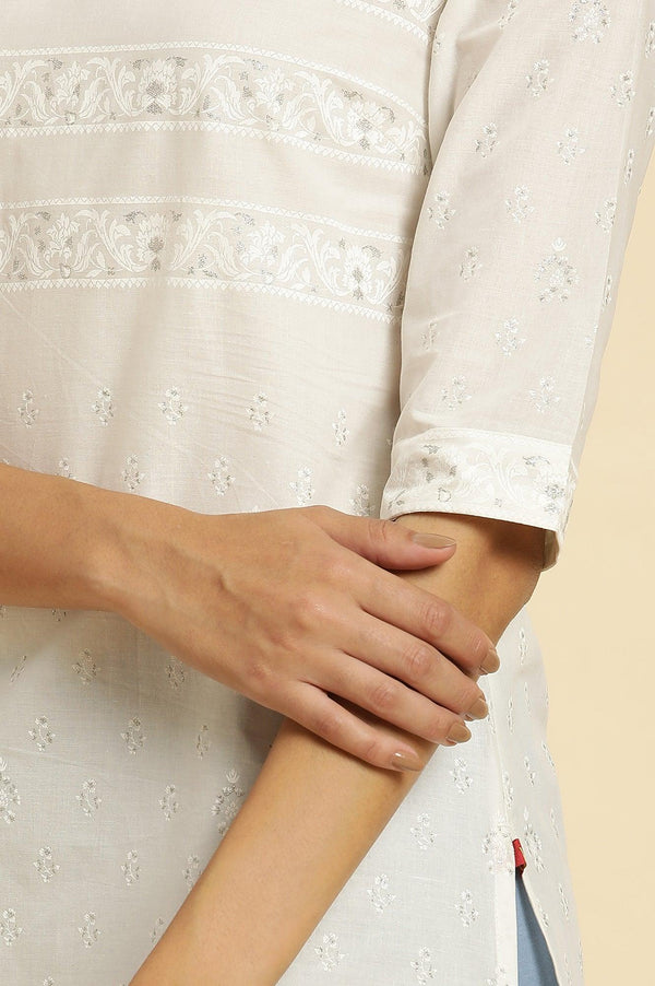 White Cambric Printed Kurtaa