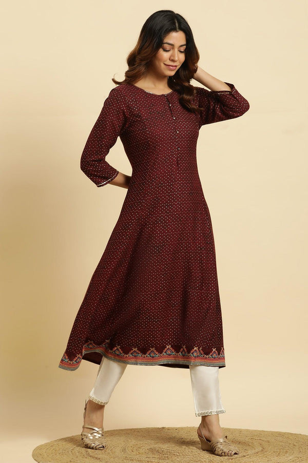 Dark Brown Embellished Flared Kurta