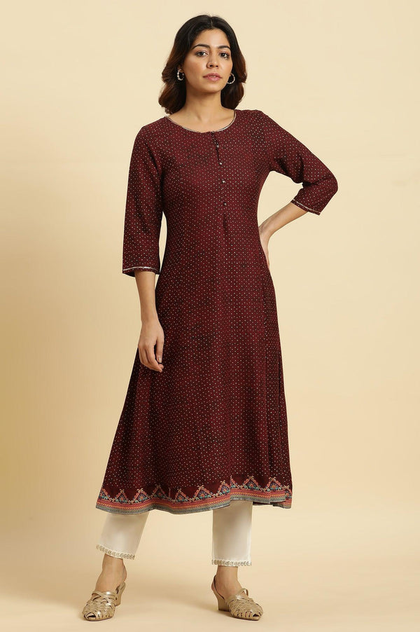 Dark Brown Embellished Flared Kurta