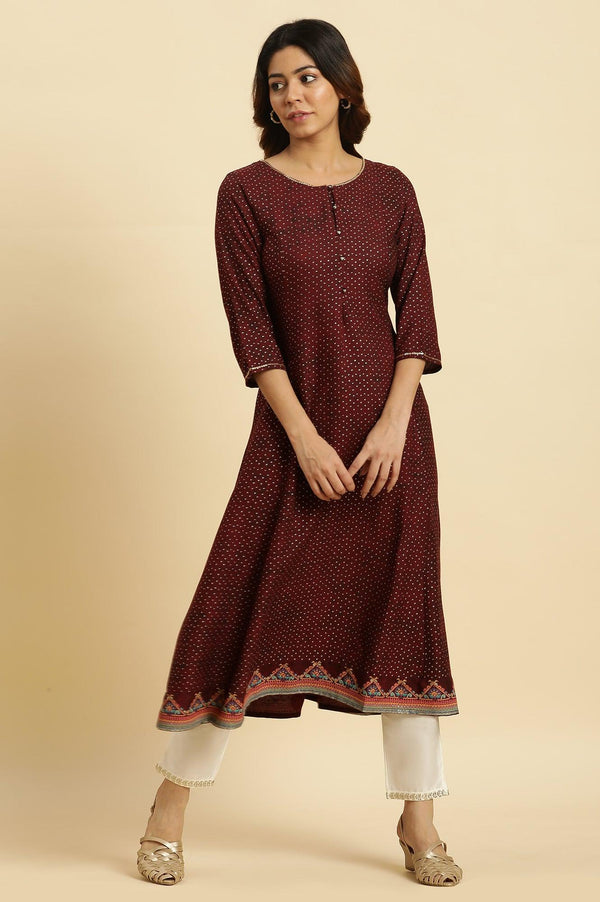 Dark Brown Embellished Flared Kurta