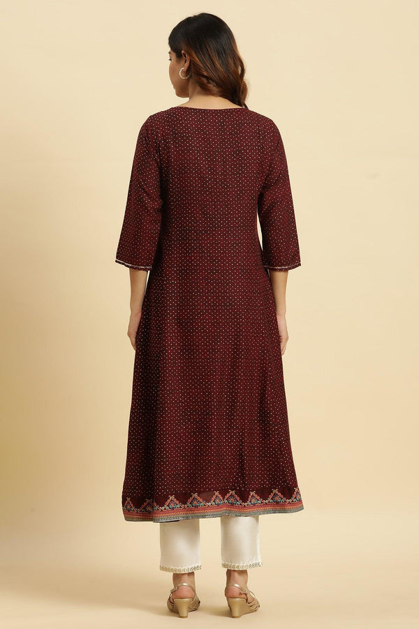 Dark Brown Embellished Flared Kurta