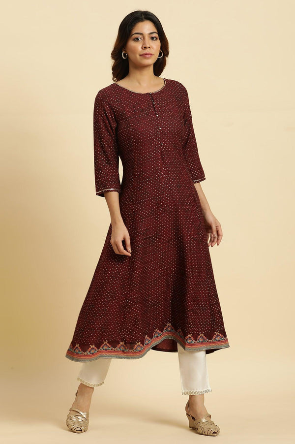 Dark Brown Embellished Flared Kurta