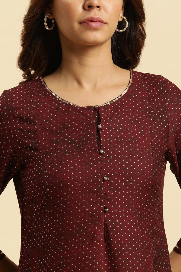 Dark Brown Embellished Flared Kurta