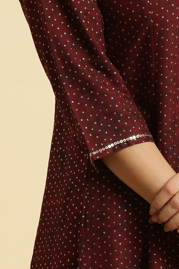Dark Brown Embellished Flared Kurta