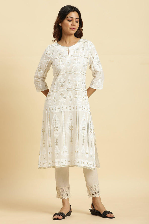 Ecru Glitter Printed Light Festive Kurta