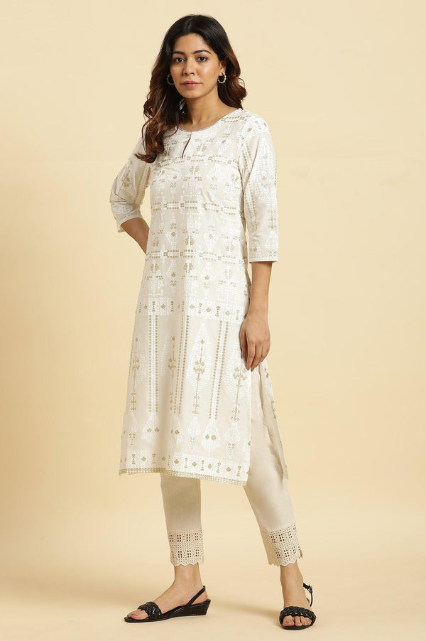 Ecru Glitter Printed Light Festive Kurta