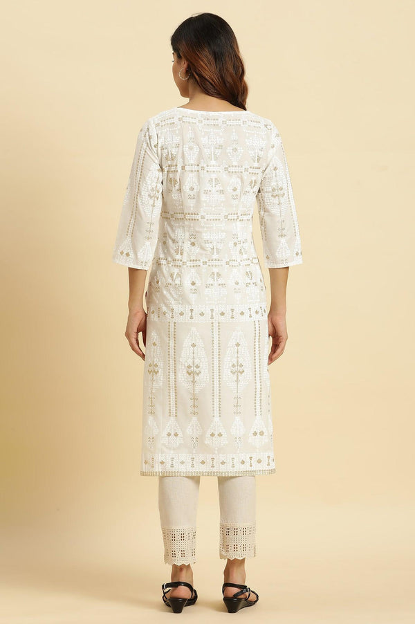 Ecru Glitter Printed Light Festive Kurta