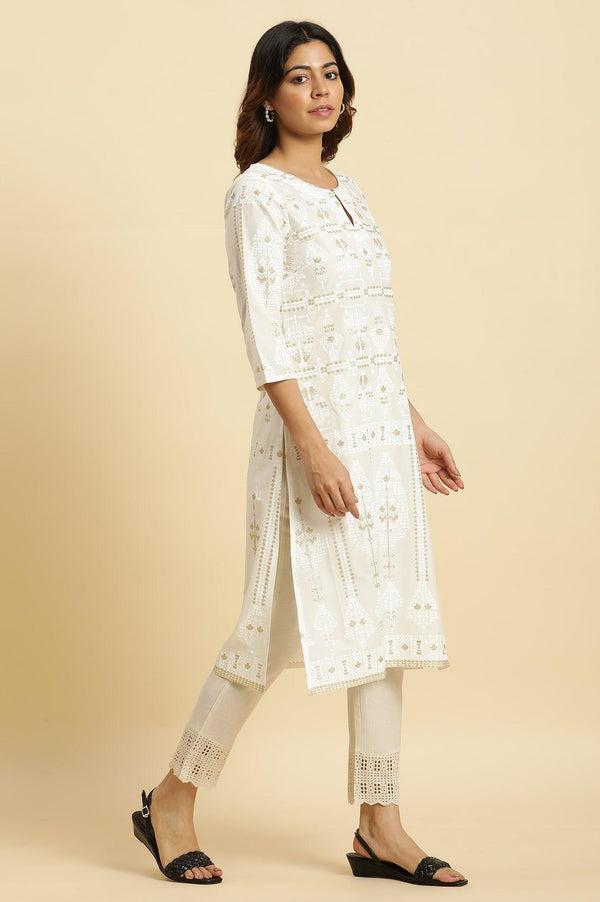 Ecru Glitter Printed Light Festive Kurta