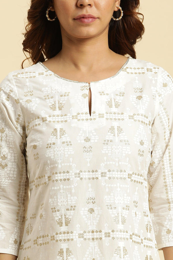 Ecru Glitter Printed Light Festive Kurta