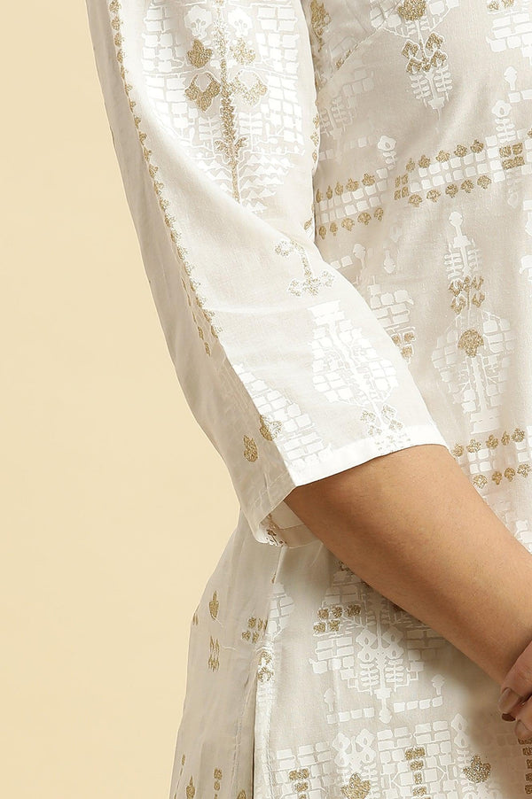 Ecru Glitter Printed Light Festive Kurta