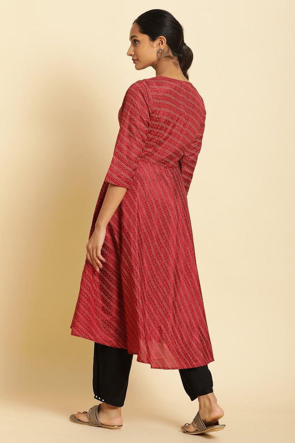Dark Red Flared Sequined Printed Kurta