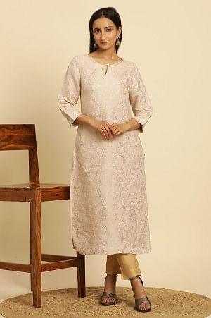 Creame Rayon Dobby Embellished Festive Kurta - XS