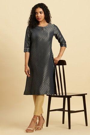 Grey Dobby Festive Embellished Kurta