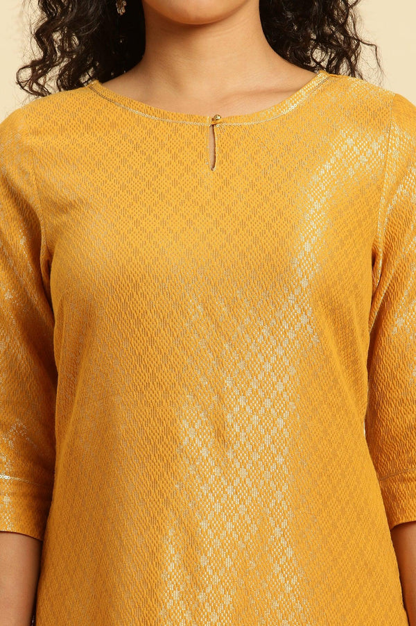 Yellow Dobby Festive Embellished Kurta