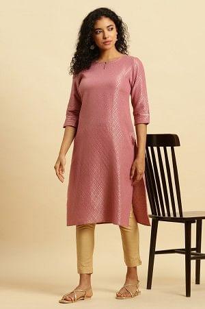 Pink Dobby Festive Embellished Kurta - XS