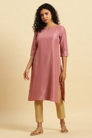 Pink Dobby Festive Embellished Kurta