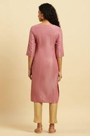 Pink Dobby Festive Embellished Kurta