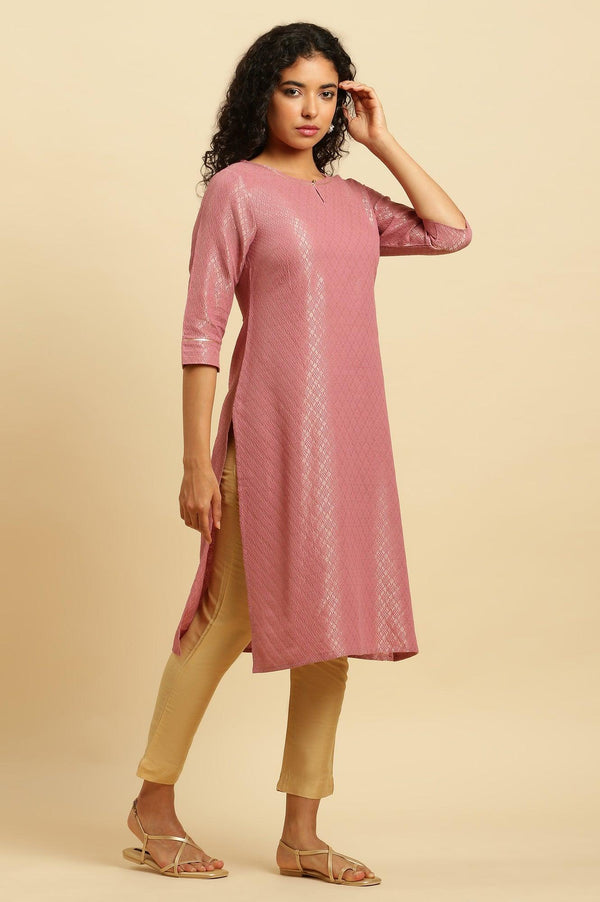 Pink Dobby Festive Embellished Kurta
