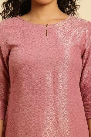 Pink Dobby Festive Embellished Kurta