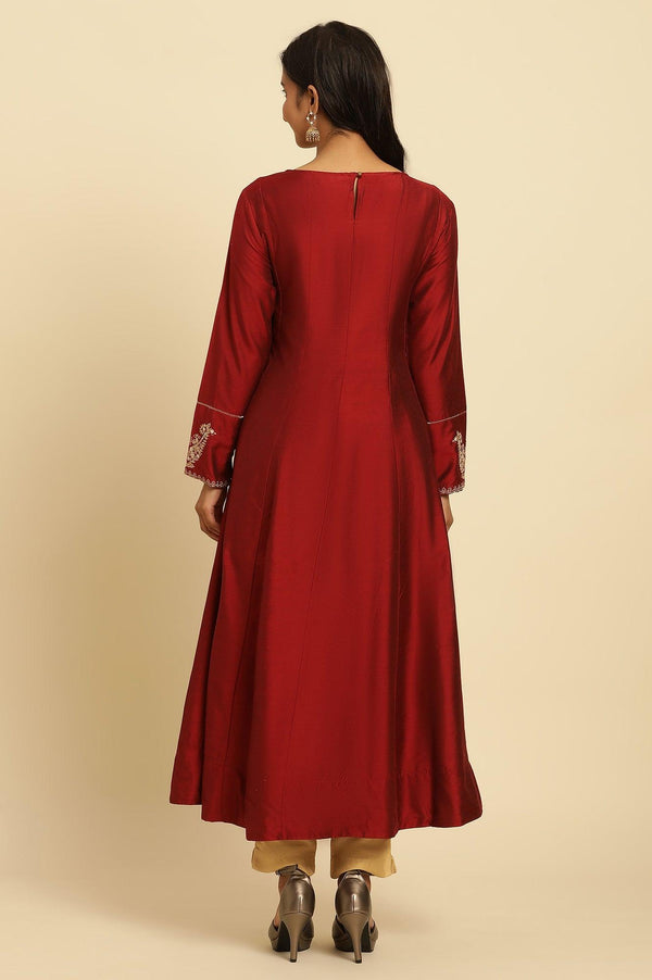 Maroon Embroidered Flared Kurta