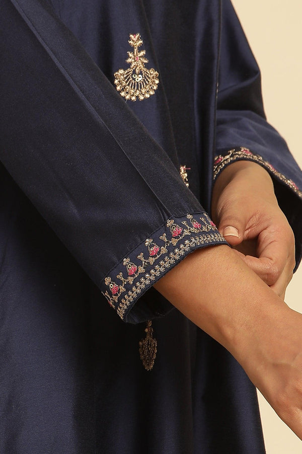 Blue Flared Embroidered Kurta