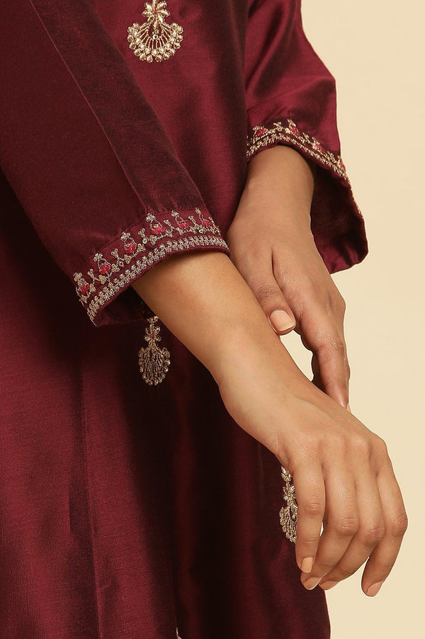 Dark Red Flared Embroidered Kurta