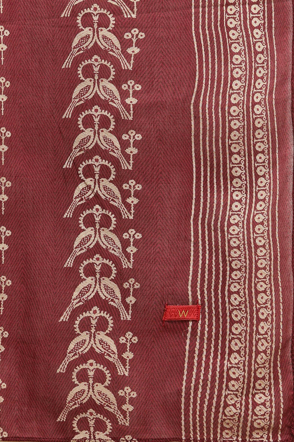 Maroon Printed Kurta, Pants And Dupatta Set