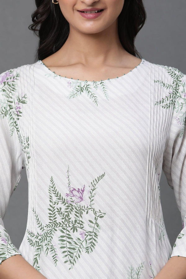 Ecru Straight Printed Kurta And Pants Set